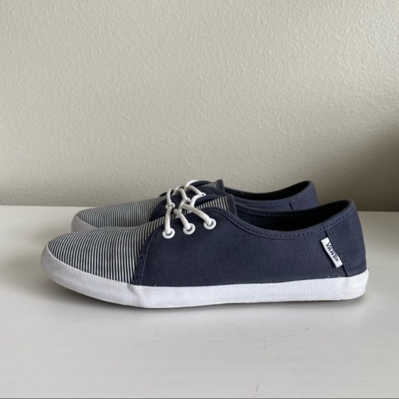 Vans, Dark Blue/White Skinny Stripes Tazie Lace Up Canvas Sneakers, Size 6.5 - Picture 4 of 9
